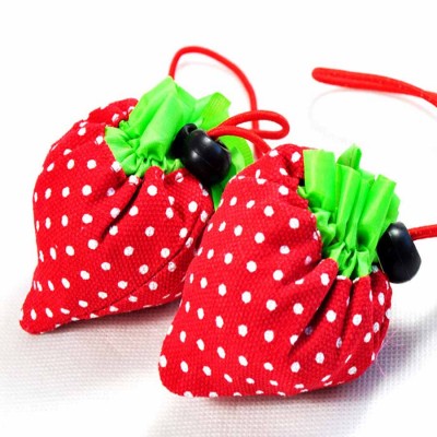 Reusable 190T Polyester Folding Strawberry Tote Bag