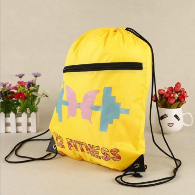 Personalized 210D Polyester Yellow Color Printed Drawstring Bags With Zipper